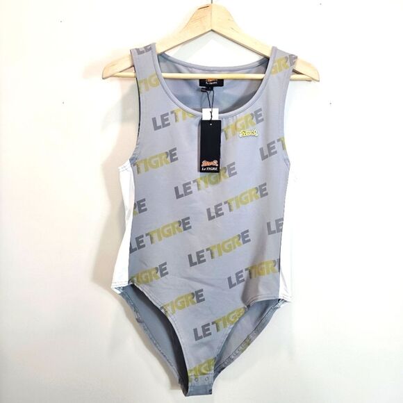 Le Tigre Spellout Grey Gold One Piece Bodysuit Size L NWT - Picture 1 of 8